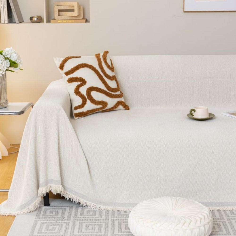 Two-seat Sofa Chenille Reversible Sofa Towel for Decoration Couch Cover With Fringes Throw Blanket Chair Slipcover for Pets Kids