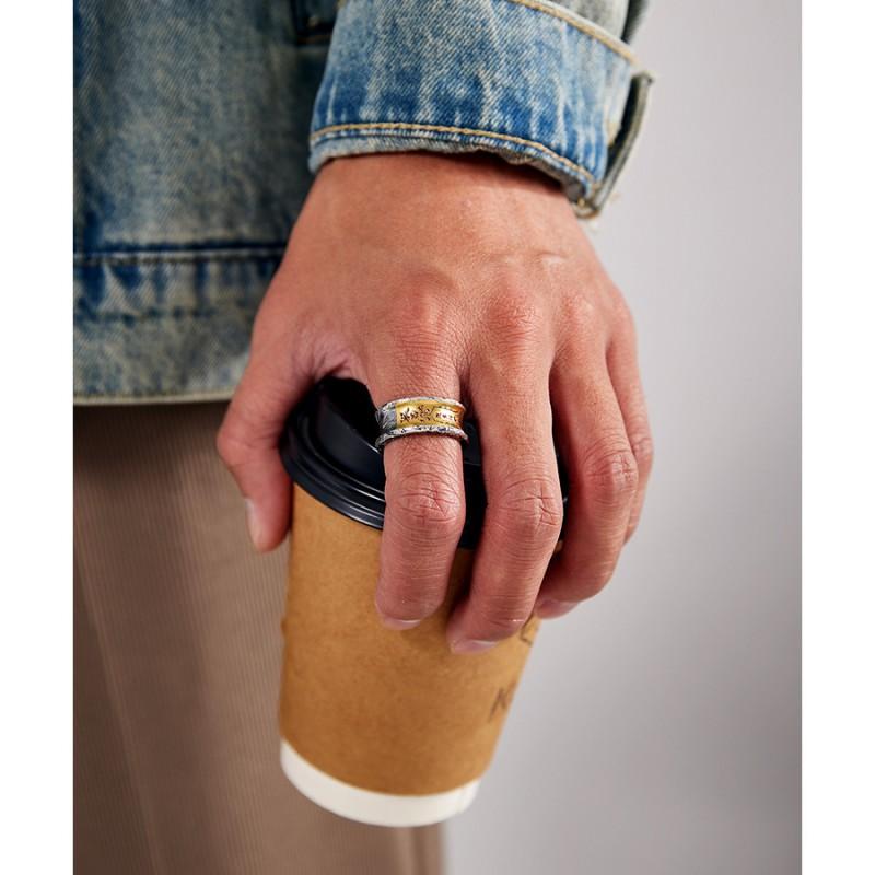 Adjustable Copper Ring With Chinese Character Motif Chiling Quji - Retro Unisex Geometric Statement Spiritual Minimalist
