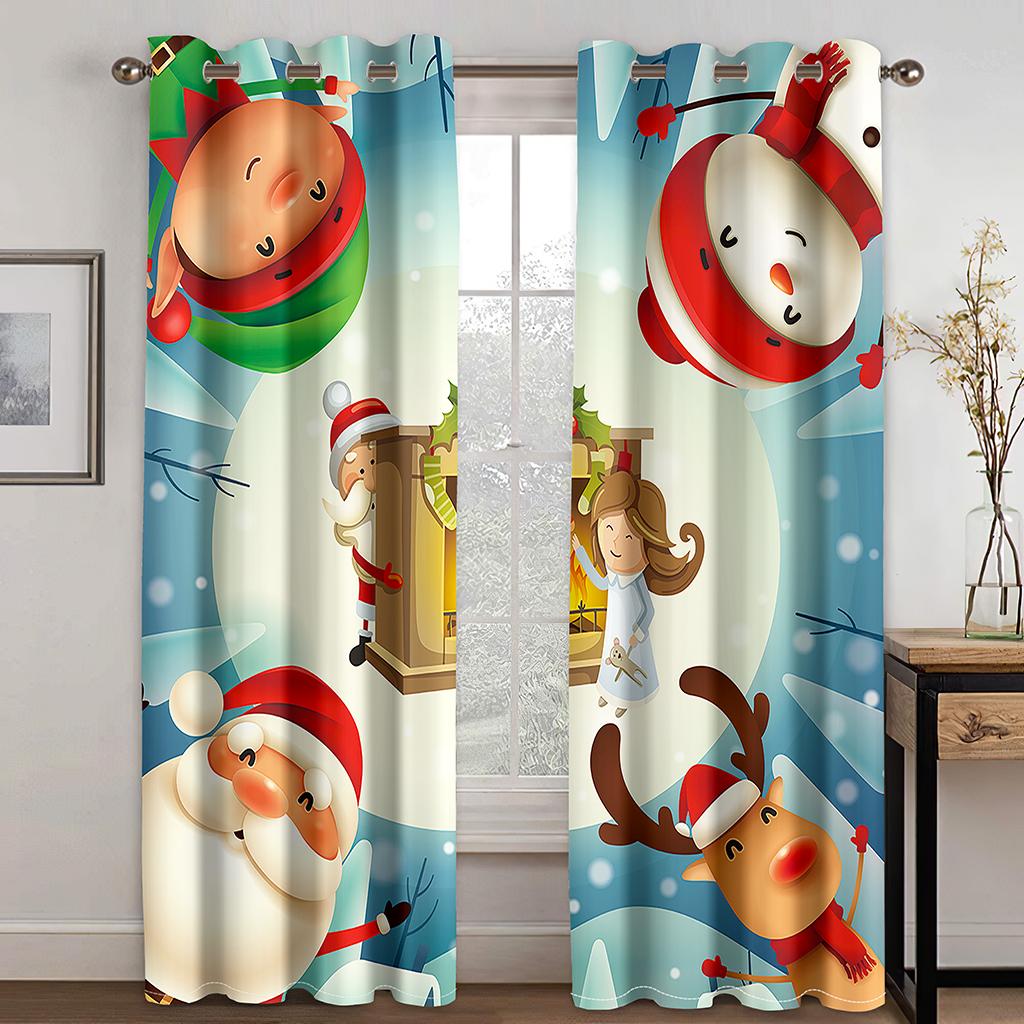 

Kawaii Рождественский занавес Украшение Большая площадь Мультяшный узор Занавес Санта-Клауса Мультяшный автомобиль Рождественский узор дома W132cm x H160cm&Grommet