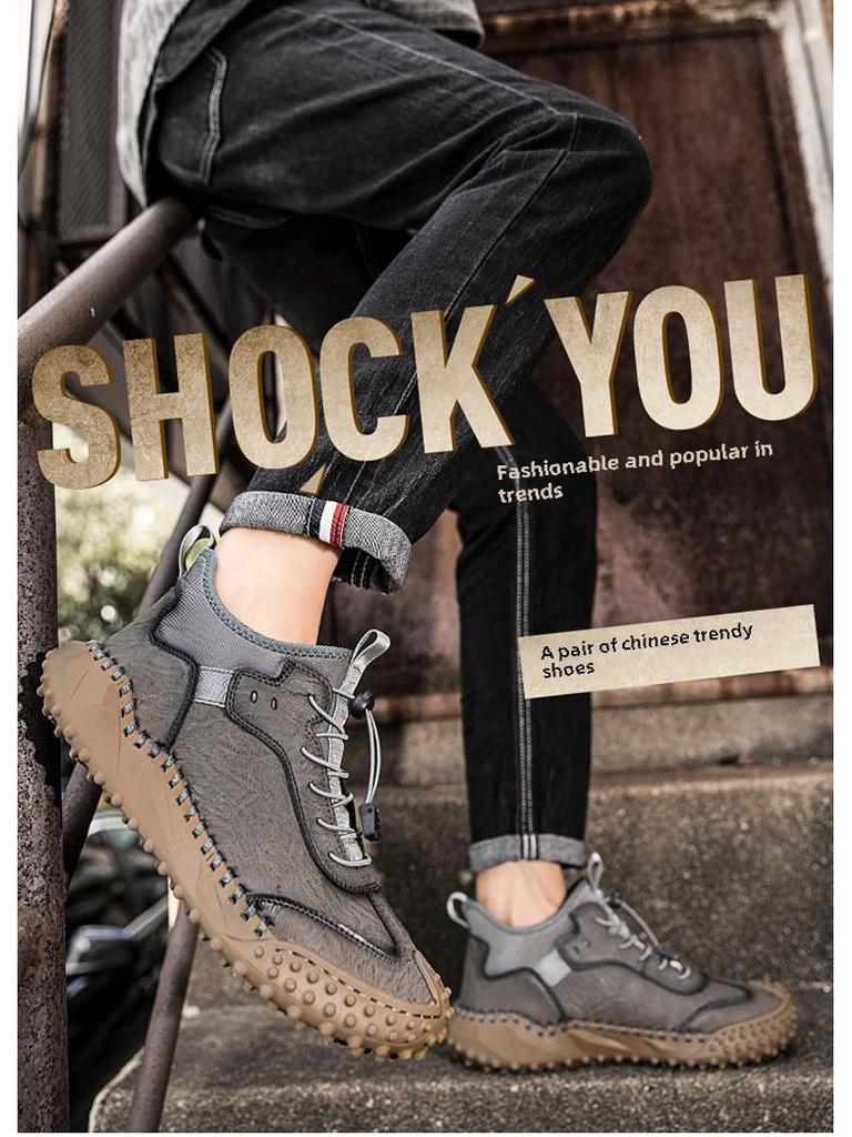 2023 Autumn/Winter Comfortable Hand-stitched Korean Style Genuine Leather Men's Casual Shoes