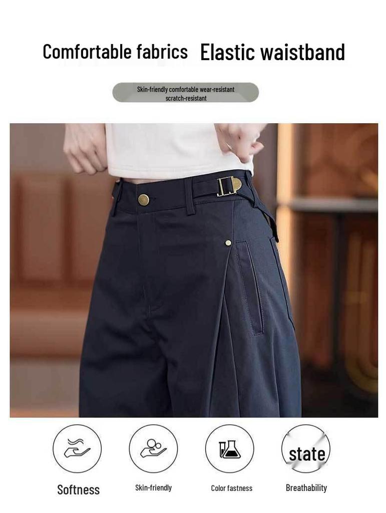 Women's Retro Casual Wide-Leg Cargo Pants - 2026 Spring/Autumn High-Waisted, Slimming, Floor-Length Banana Pants