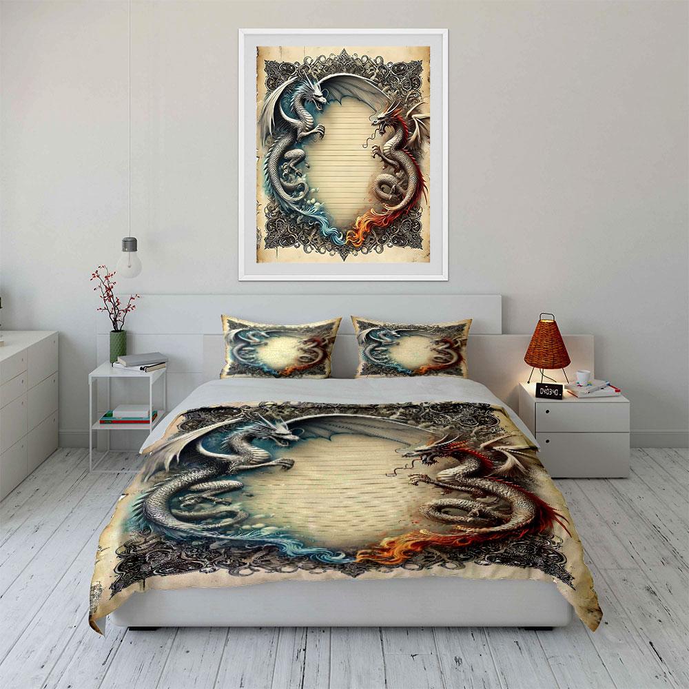 White and Red Dragons. Bedding Sets Duvet Cover Sets Duvet Covers Pillowcases(1 * Duvet Cover 2 * Pillowcases Without Duvet Insert)