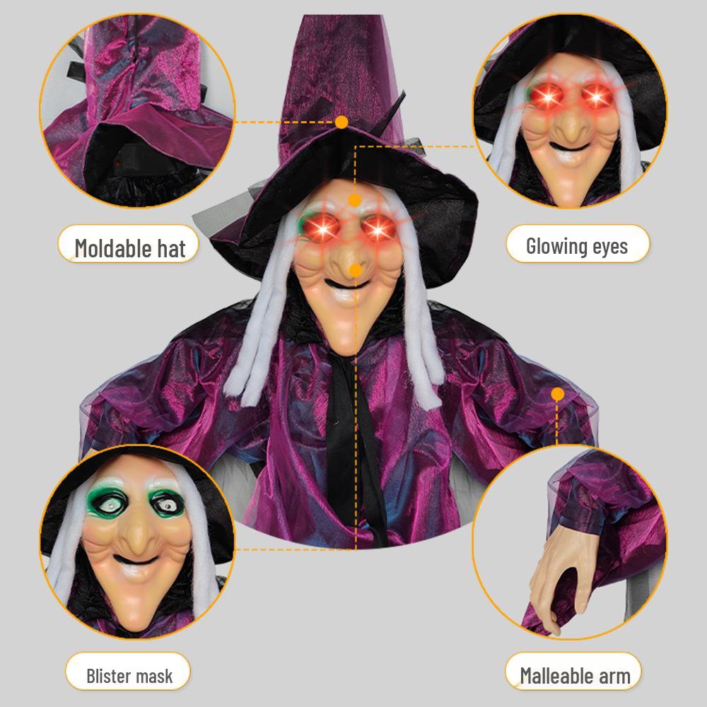Voice-Activated Hanging Ghost Witch Pendant for Halloween Decorations