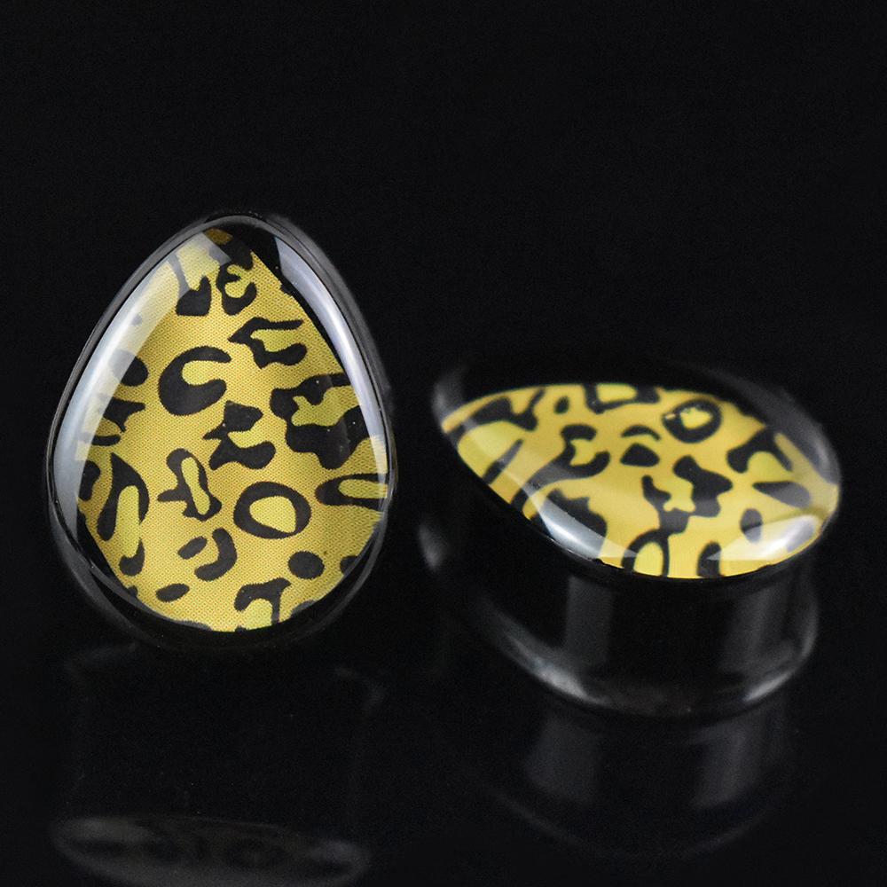 2pcs 8-40mm 1Pair Sexy Leopard Teardrop Double Flared Ear Tunnels and Plugs Ear Piercing Gauge Expander Stretching Tunnels Comf