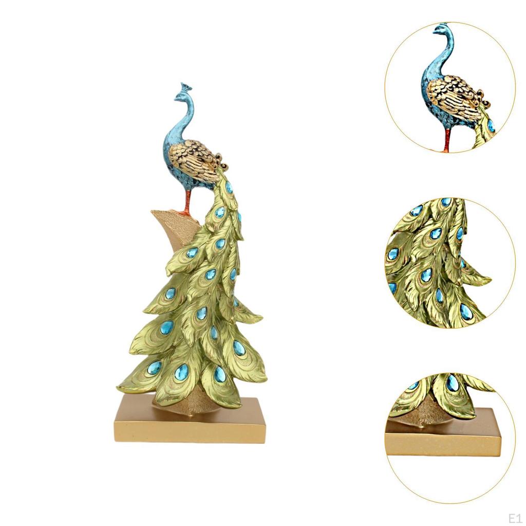 Artistic Peacock Sculpture in Resin for Cabinet and Tabletop Arrangement