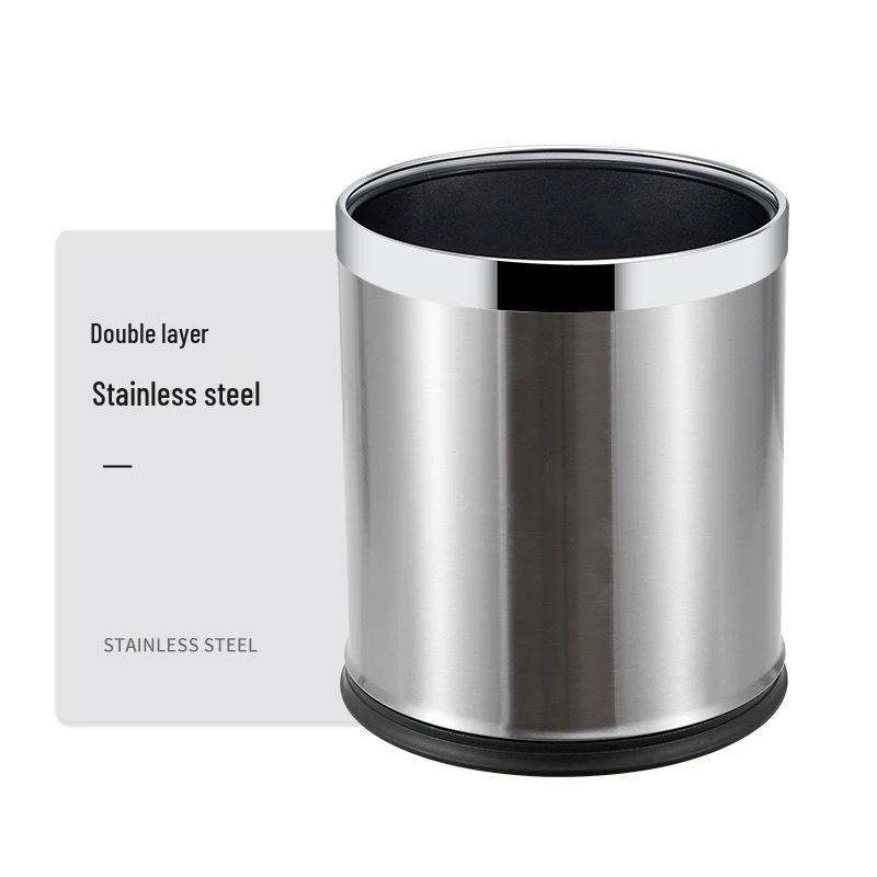 Fireproof Double-Layer Stainless Steel Trash Can for Hotels & Game Rooms