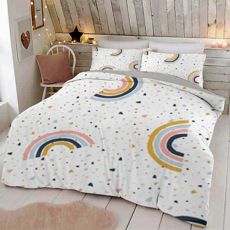 Trendy Pastel Colors Rainbow Bedding Set Boys Duvet Cover 150x210 200x200 With Pillowcases And Zipper