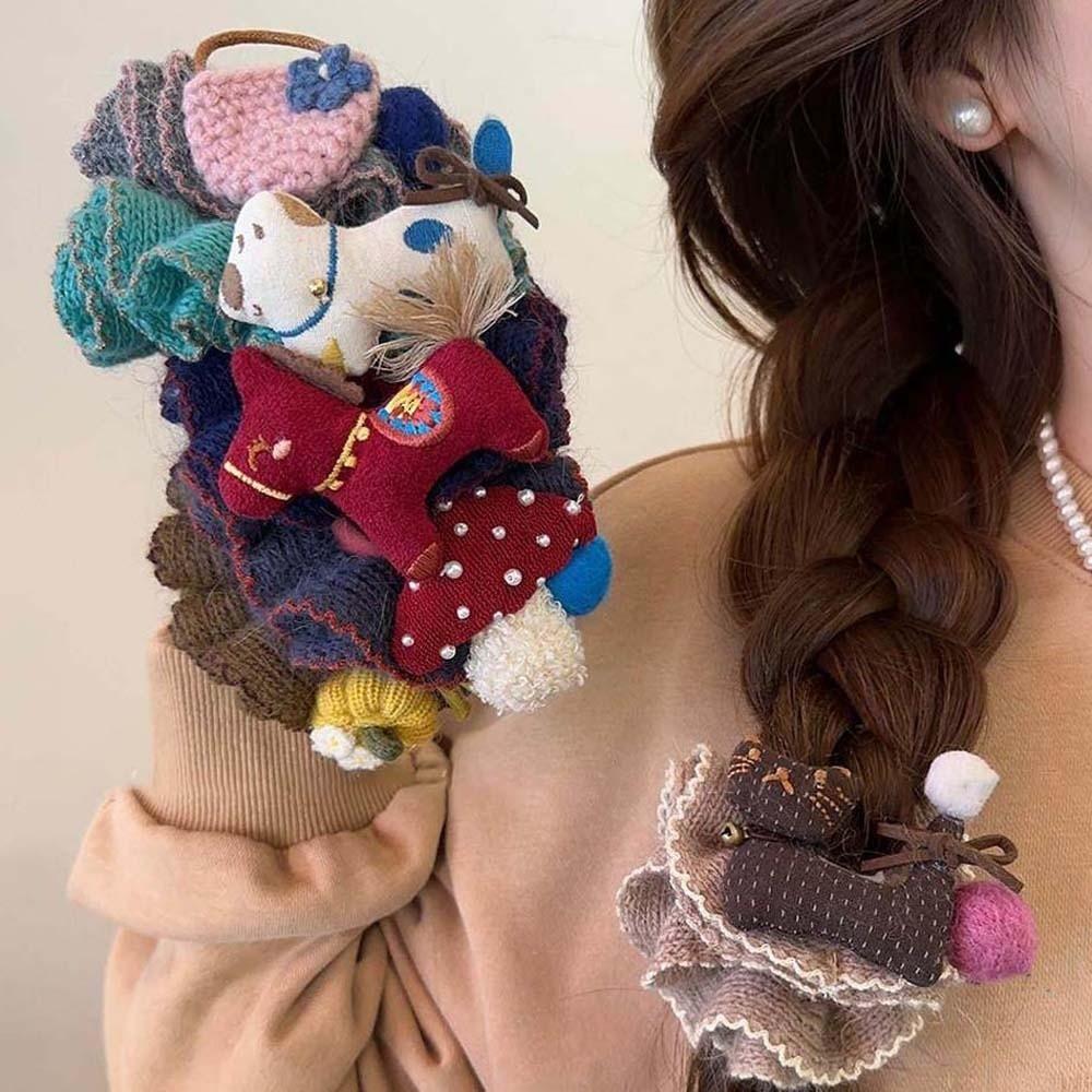 Large Intestine Circle Knitted Hair Ring Embroidered Horse Scrunchie Hair Band