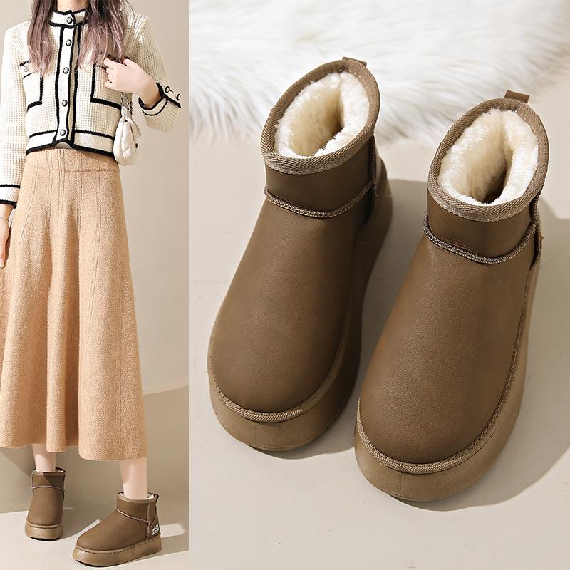 Snøstøvler med tykksåle og høy hæl i store størrelser for kvinners vinter nye fløyel fortykket student bomullssko bomullsstøvler