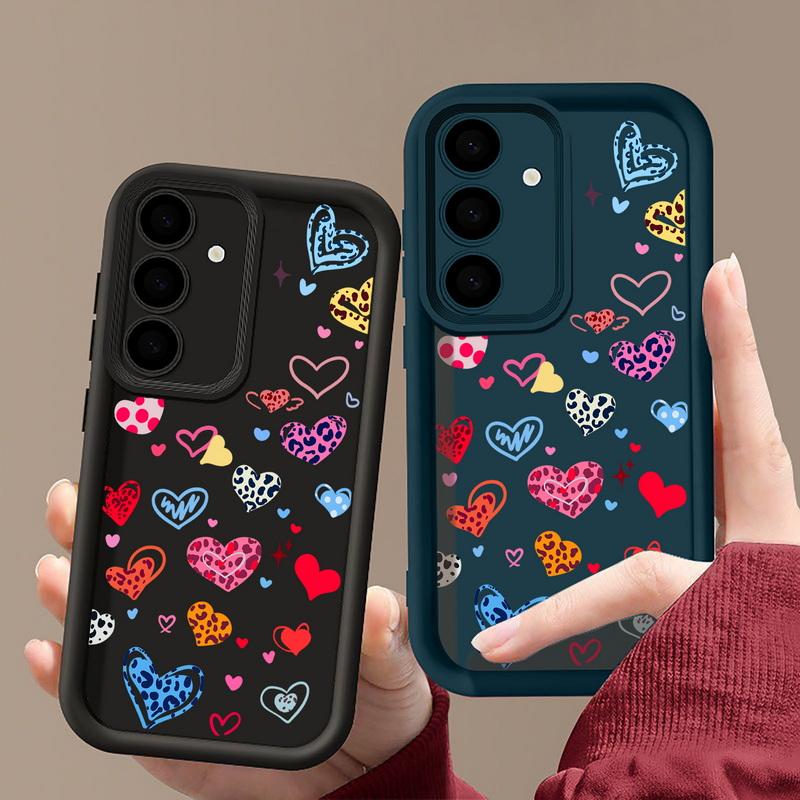 Leopard Print Love Heart Diamond Cover For Samsung Galaxy S25 Edge S24 FE S23 S22 Ultra Plus A17 A56 A36 A16 A15 A55 A54 A53 5G Soft Phone Cover