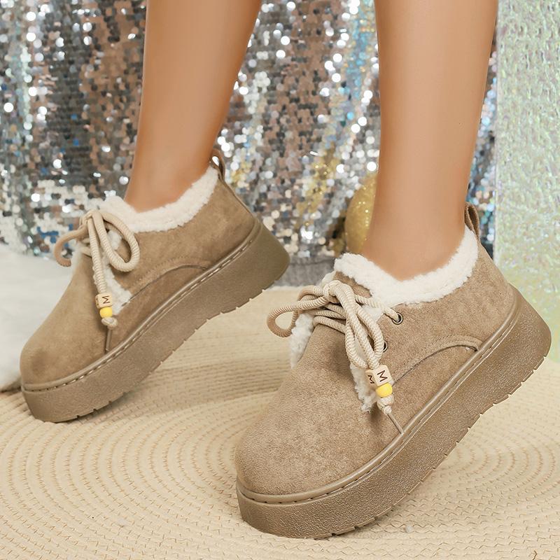 Fashion New Thick Sole Lace Up Snow Boots Women Winter Warm Thicken Plush Ankle Boots Woman Plus Size 35-42 Non Slip Casual Cotton Shoes