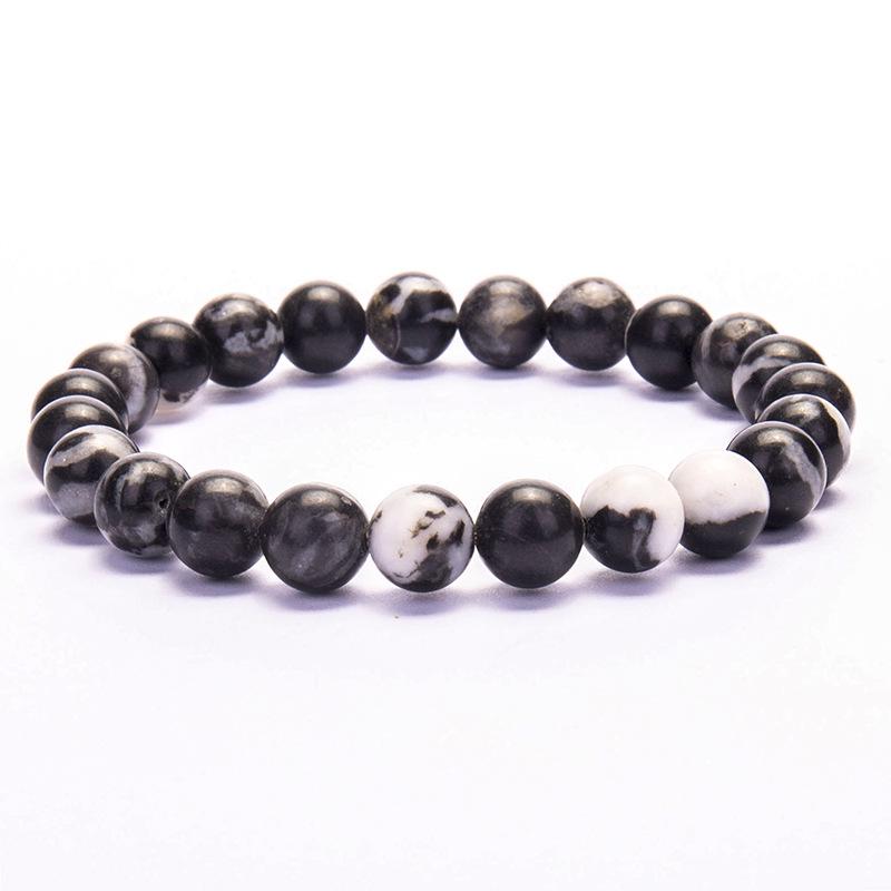 New European & American Style Cross Bracelet, 8MM Natural Stone Beaded Fashion Accessory