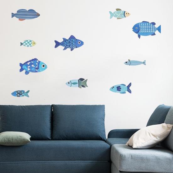 10 Stück Holzfisch Nautische Wanddekoration Rustikale Hängende Stranddekoration Ozean Küsten-Thema Vintage Blaue Fischskulptur für Wohnzimmer Badezimmer Küche