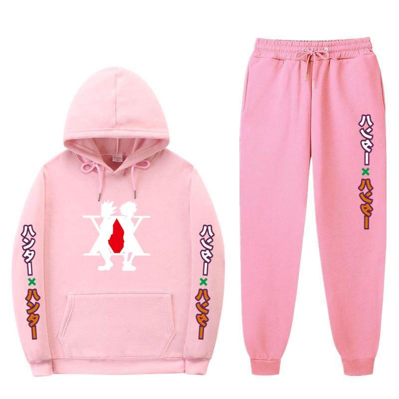Mens Winter Warm Hooded Sweatshirt Pants Set Anime Inspired Casual Tracksuit Cotton Blend Thick Fleece Lined