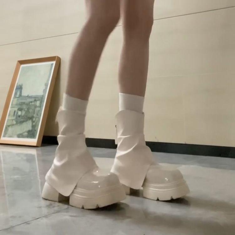 2025 autumn and winter new short boots women's platform piling boots casual breathable thin boots fashionable versatile Martin boots