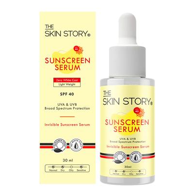 The Skin Story SPF 40 Invisible Sunscreen Serum | Radiant Protection | Lightweight & Non-Sticky | Vitamin E | For Women & Men | 30ml