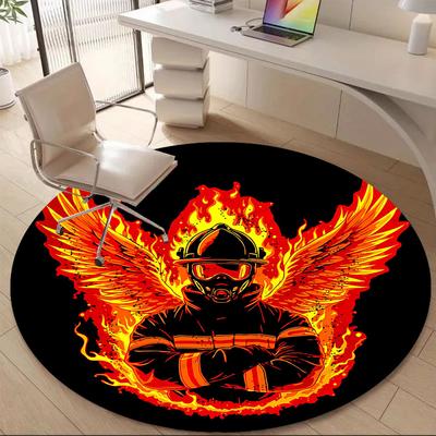 1pc Firefighter Phoenix Office Round Area Rug, Mat Suitable ForOffice, Under Office Chairs Bedroom Living Room Home Decor, Room Deco