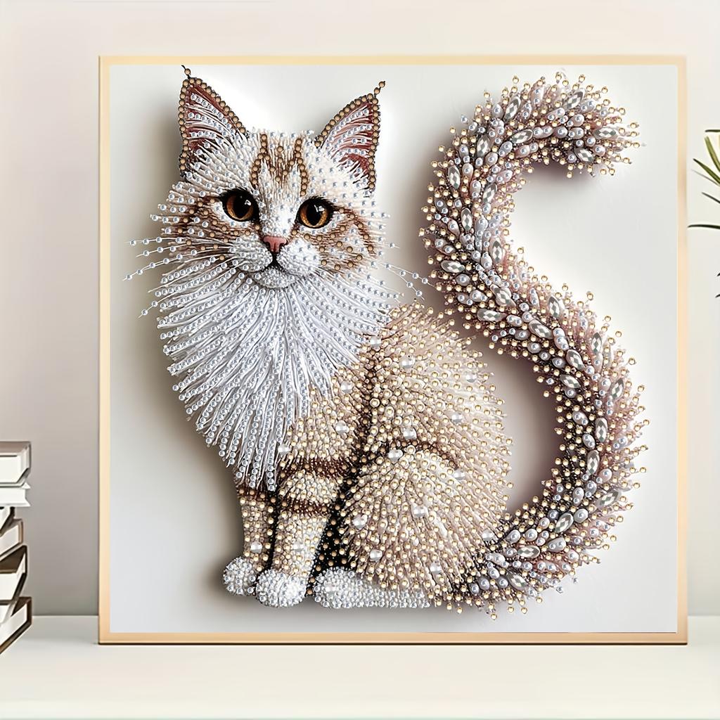 5D Diamond Painting Set Fluffy Kitten Theme, 2D Flat Print,Ideal for Home Decor In Living Room, Bedroom