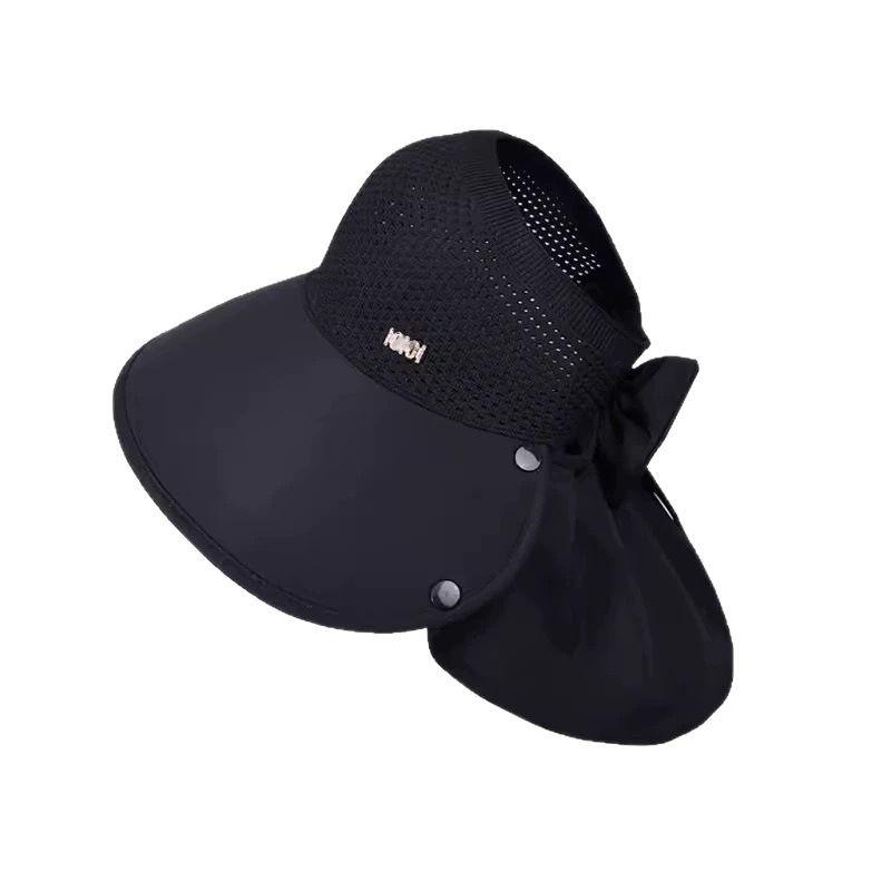UV Resistant and Sunscreen Hat Face and Neck Protection Outdoor Hiking Straw Hat with Large Brim and Empty Roof чёрный
