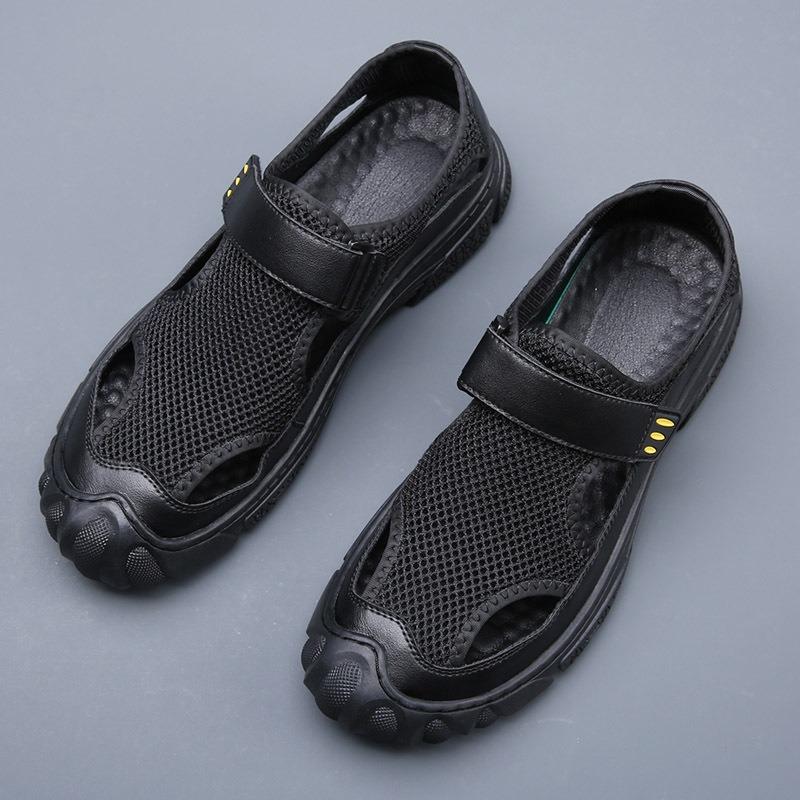 Summer Leather Breathable Mesh Casual Leather Shoes Men's Bag Head Sandals Trendy Outdoor Beach Shoes Men's Comfort