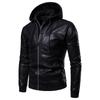 Men's Leather Motorcycle Jacket Removable Hooded Coat Mens Casual Fake Two Piece PU Jackets Fashion Black Streetwear Jacket