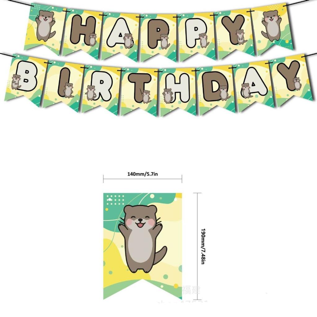 Cartoon Otter-Themed Children's Birthday Party Decoration Set: Banners, Balloons, Cake Topper Set, and Backdrop Decorations