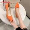 Fashion Aphixta 7cm High Heels Women Lady Orange Leather Pumps Female Wedding Green Transparent Shoes Drop Shipping Plus Size  30-50