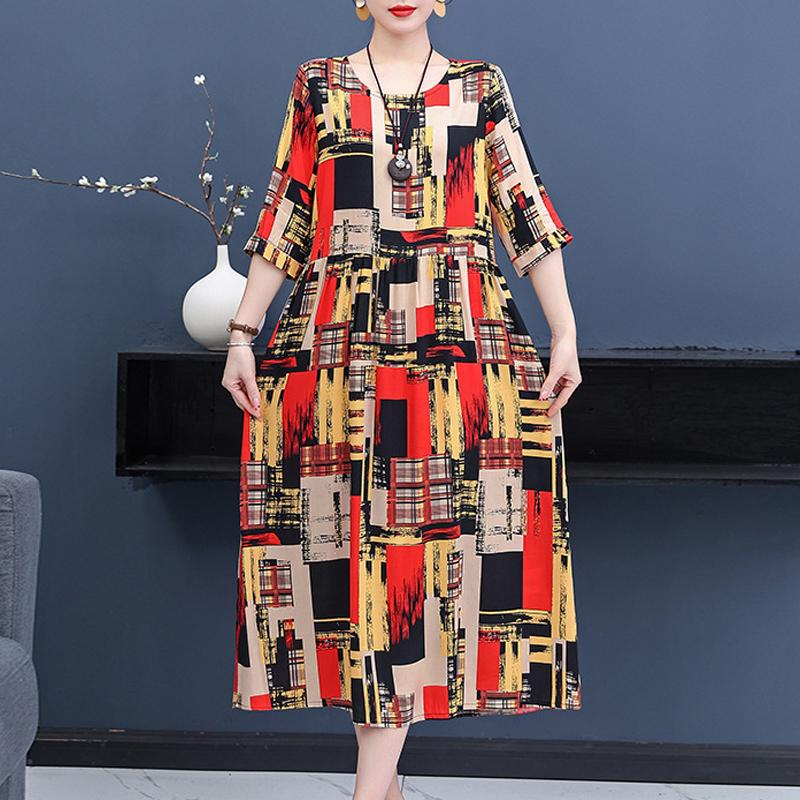 Summer Women for Dresses Casual Print Vintage Elegant Half Sleeve Women's Clothing Plus Size