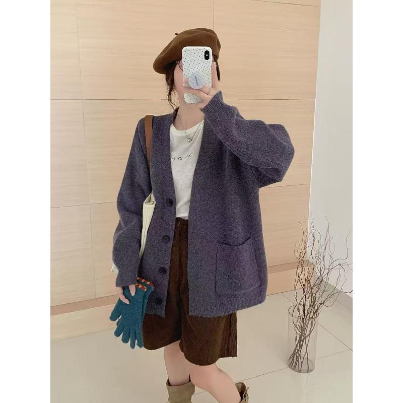 Simple style versatile sweater jacket women's autumn and winter new loose lazy style single-breasted knitted large cardigan women