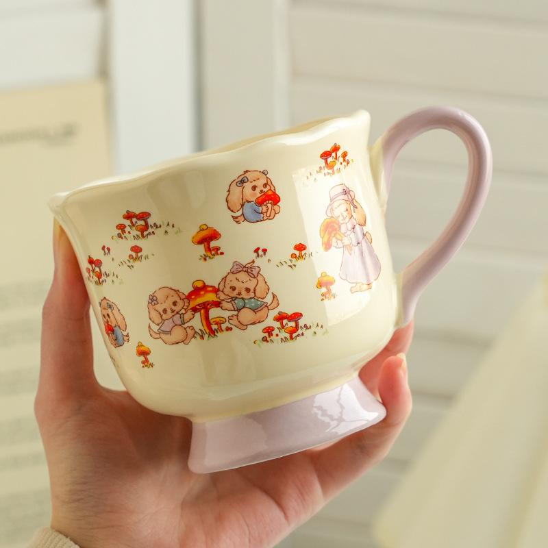 High-Value Wind Ceramic Cup With Spoon, Cute Girl Couple Water Cup Gift Box, High-End Souvenir