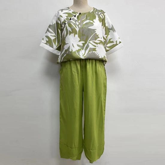 2 Stück/Set Bluse Hose Rundhals Halbarm Knopf Elastische Taille Lässig Täglich