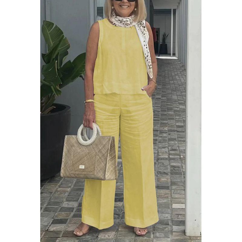 Sleeveless Top and Wide Leg Pants Set Sleeveless Tops Wide Leg Pants Suit