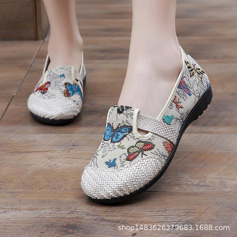 Bestickte Leinen-Slipper Atmungsaktive Freizeitschuhe für Damen