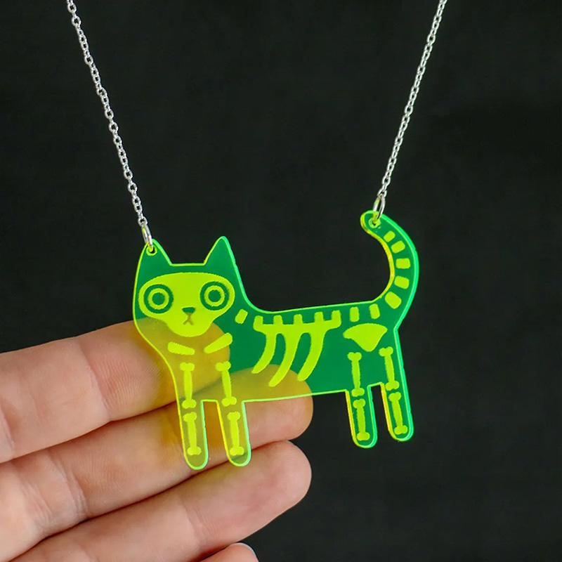

Cute Acrylic Black Cat And Fish Pendant Necklace Kawaii Pet Dog Necklaces For Women Girls Jewelry Gifts зелений