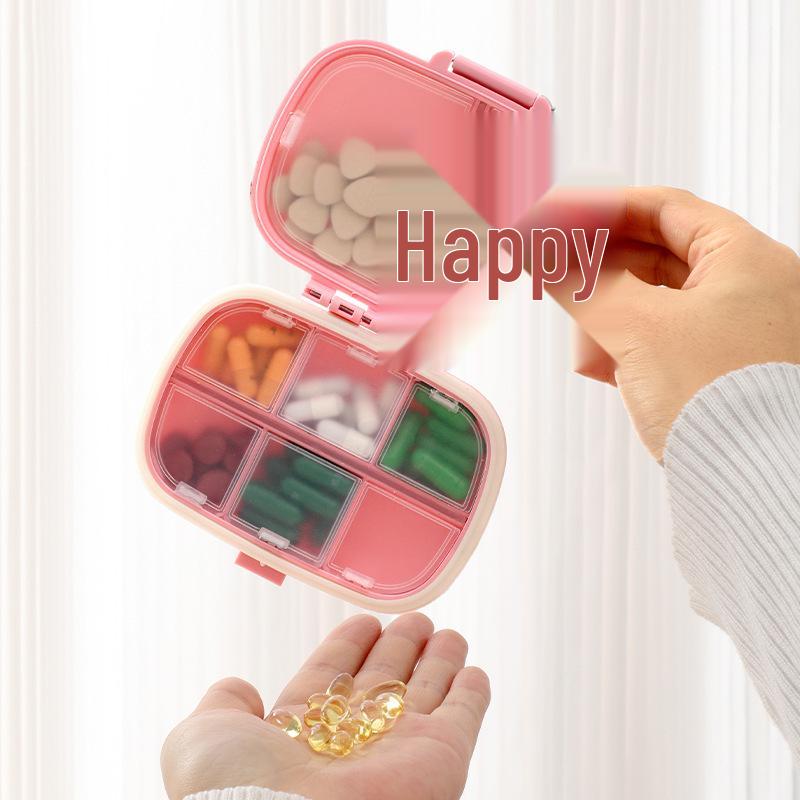 Compact 8-Compartment Sealed Pill and Candy Storage Box - Dustproof and Moisture-Proof, Double-Layer Design.