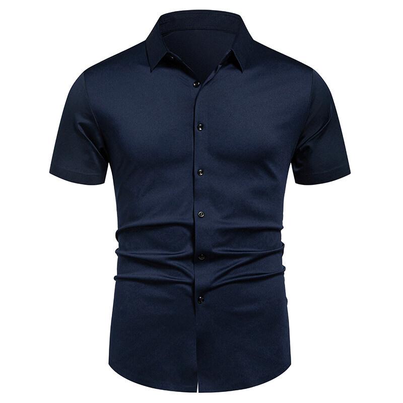 Men's Casual Short-sleeved Shirt - Solid Color, Simple and Stylish, Fitted Collar Shirt, Men's Top Garment