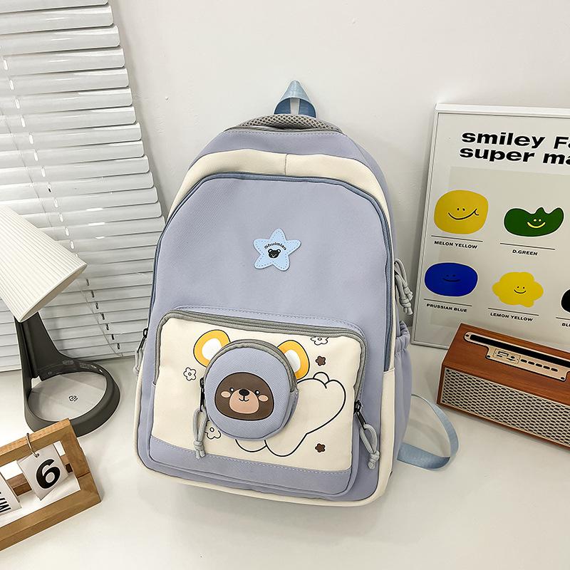 Campus Schoolbag Junior High School Girl Fresh and Cute Bear Girl Lightweight Backpack Large Capacity Durable Backpack Fashion