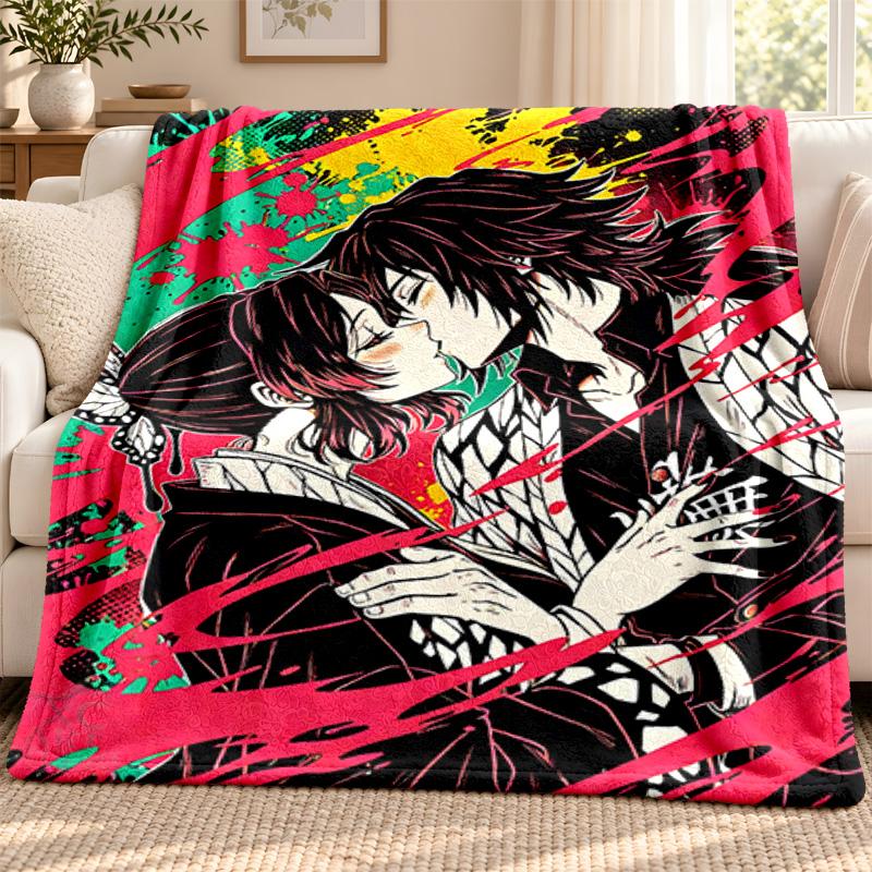 Akaza Demon Slayer Blanket Flannel Blanket Soft Cozy Plush Throw for Sofa Bed Lightweight Home Decoration Outdoor Camping