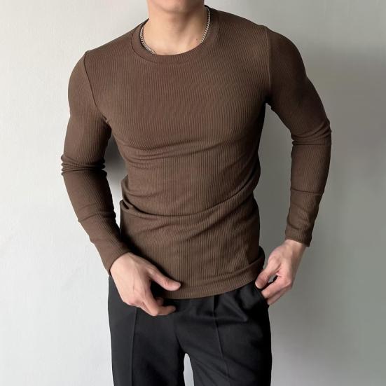 Primavera Autunno Uomo Fitness Top Slim Fit Girocollo Elasticizzato Maniche Lunghe Tinta Unita Pullover Fitness Sport Top Invernale Vestiti Inferiori