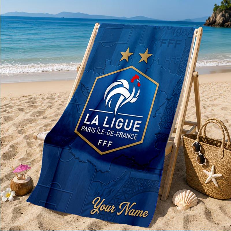 Custom Name France Football Emblem Personalized Microfiber Beach Towel, Quick-Dry, Ideal for Summer Travel, Beach Essential, Swimming