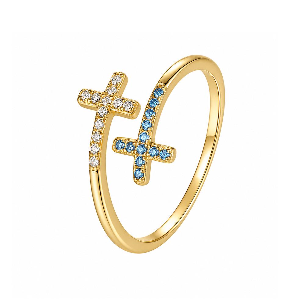 Elegant Cross Rhinestone Sterling Silver Open Ring - Versatile Luxury Jewelry