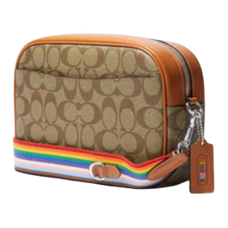 Coach Jamie 24 Silver Letter Logo Fashion Patch Classic Jacquard Leather Camera Bag Women Shoulder Bag Brown CJ605-SVOT8