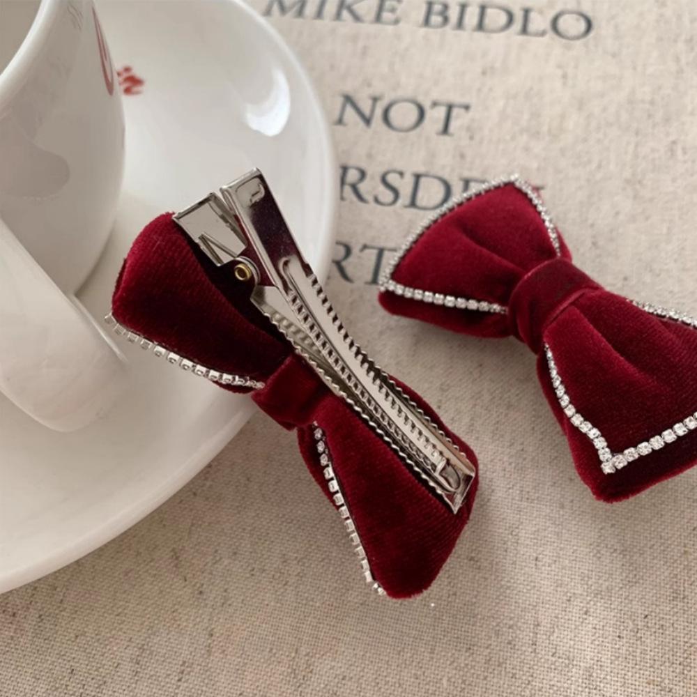 Velvet rhinestone bow hairpin autumn and winter low ponytail braid clip versatile hairpin hair accessories