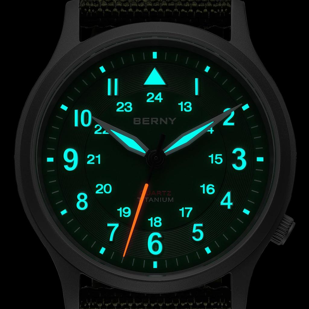 BERNY Titanuhr mit japanischem Quarzwerk mit schleichender Sekunde, analoge Quarzuhr für Herren und 5 ATM wasserdicht und Canvas-Armband, Herrenuhr (VH31), Frauen,