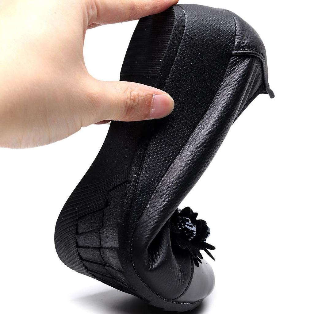 Guenine Leather Women's Loafers 2025 New Wedges Flower Moccasins Ladies Soft Rubber Retro Shoes Non-slip Luxury Slip-on Flats