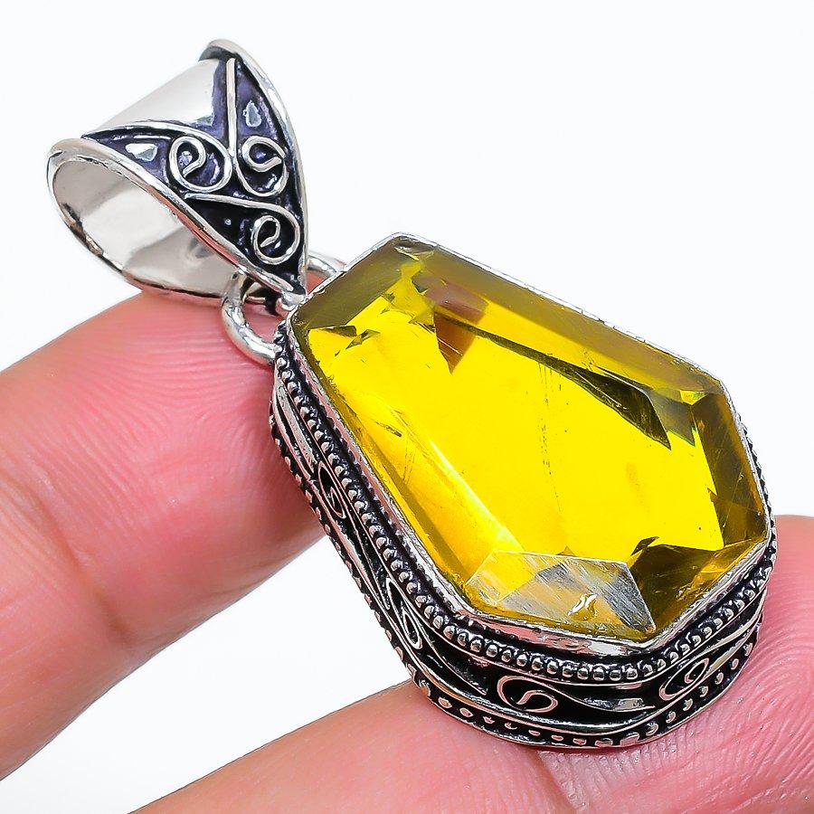 

Coffin Lemon Topaz Gemstone Handmade Ethnic Jewelry Pendant 1.77 VR-3090