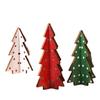 3 Pieces Christmas Decor Plaid Wooden Tabletop Trees 5.5 Inch Height 3D Holiday Home Decorations Set Festive Ornaments