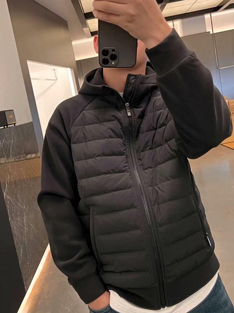 Men's Winter Trendy Hooded Cotton Jacket: Loose Fit, Casual, Solid Color Splicing, Couple Style