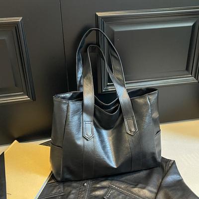 Retro Soft PU Leather Tote Bag, Large Capacity Shoulder Handbag for Women, Fashion Casual Work Bag