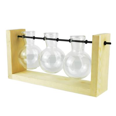 Vaso Idroponico Semplice Vaso Decorativo in Vetro per Fiori Terrario per Piante con Supporto in Legno